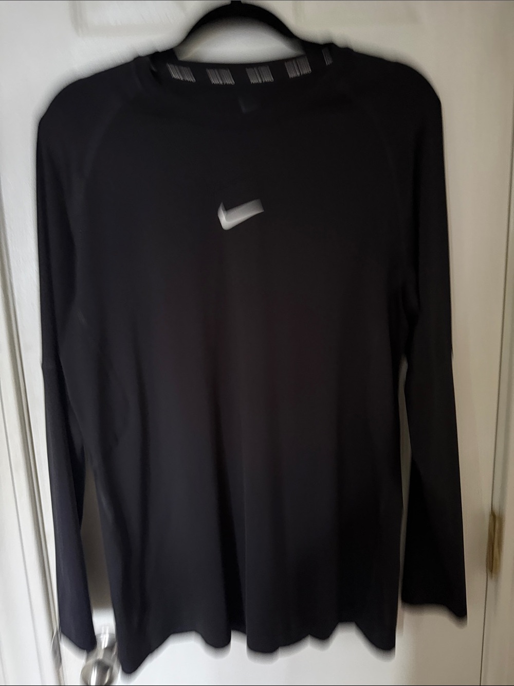 Nike Men’s Black Long-Sleeve Rash Guard with White Swoosh